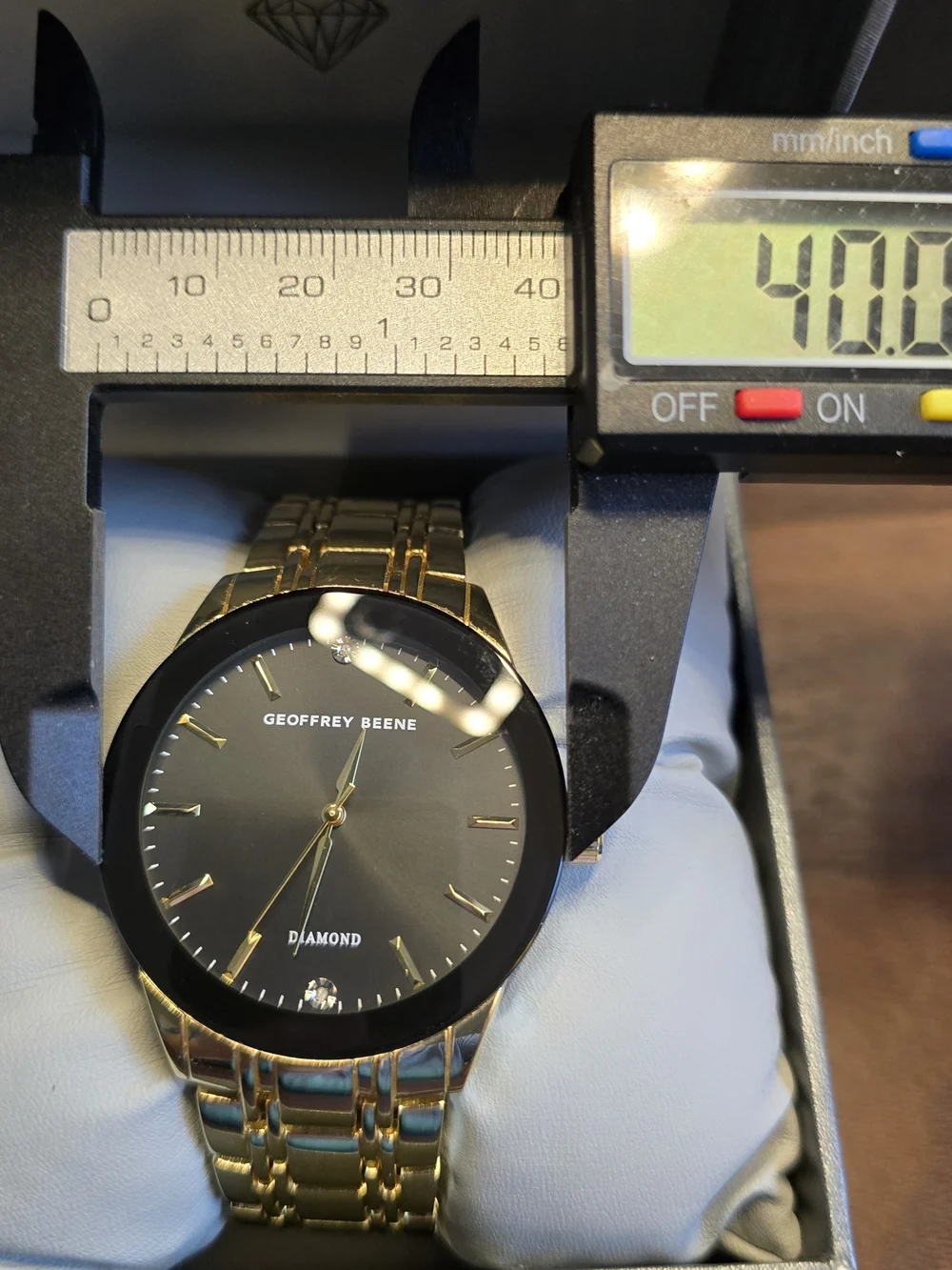 Geoffrey Beene Men's Gold-Tone Black Dial Diamond Accent Watch-New!